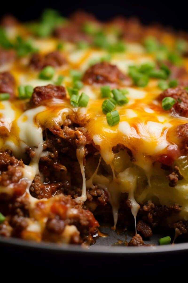 Baked Keto Hamburger Casserole with golden-brown cheese topping.