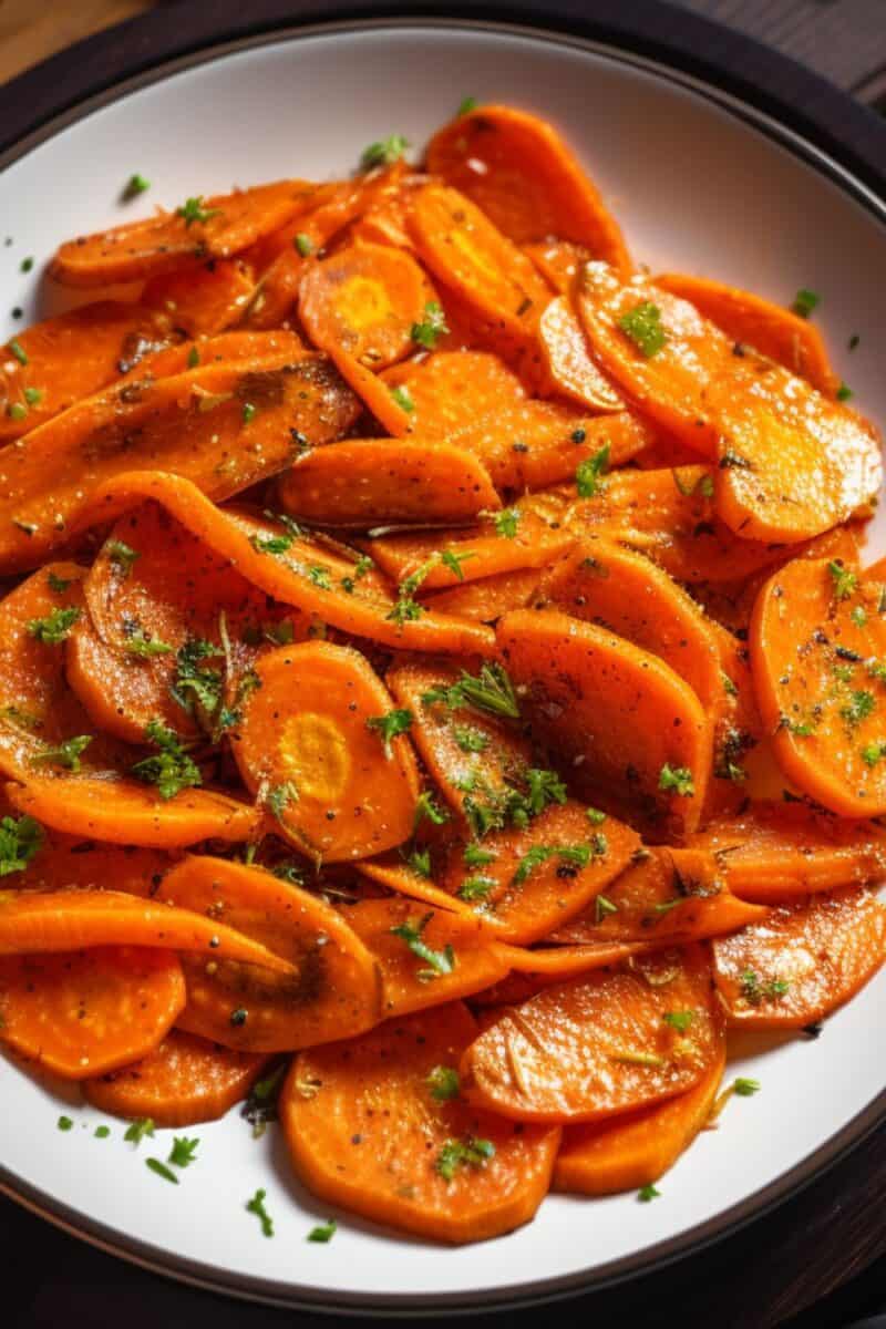 Close-up of savory Ranch Seasoned Carrots, ready to be served at a family dinner.