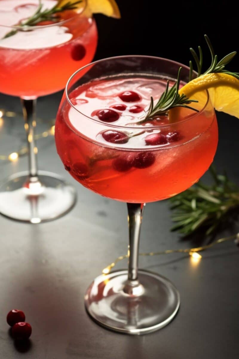 Festive and refreshing Santa's Spritz Christmas Cocktail in a tall flute, radiating a warm, inviting glow, ideal for a cozy holiday celebration.