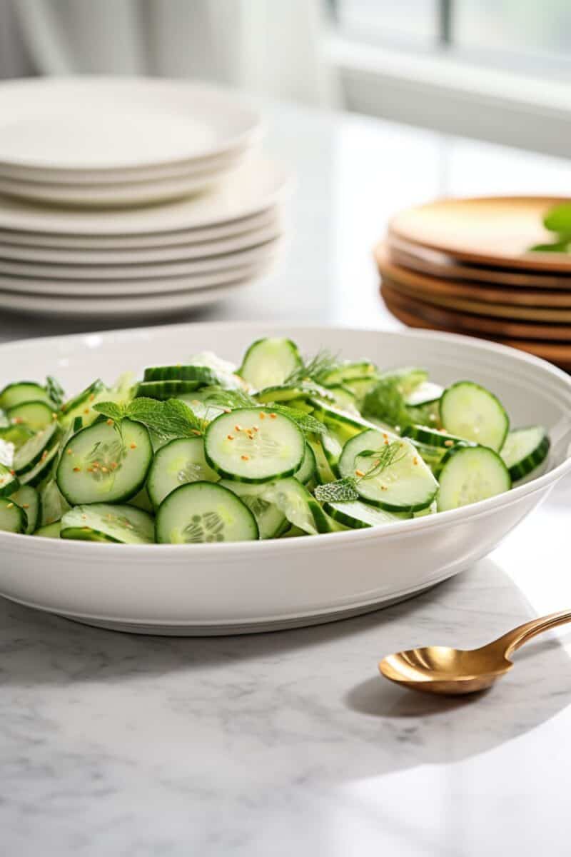 A refreshing and colorful Cucumber Salad, ideal for a low-carb, keto-friendly meal option.