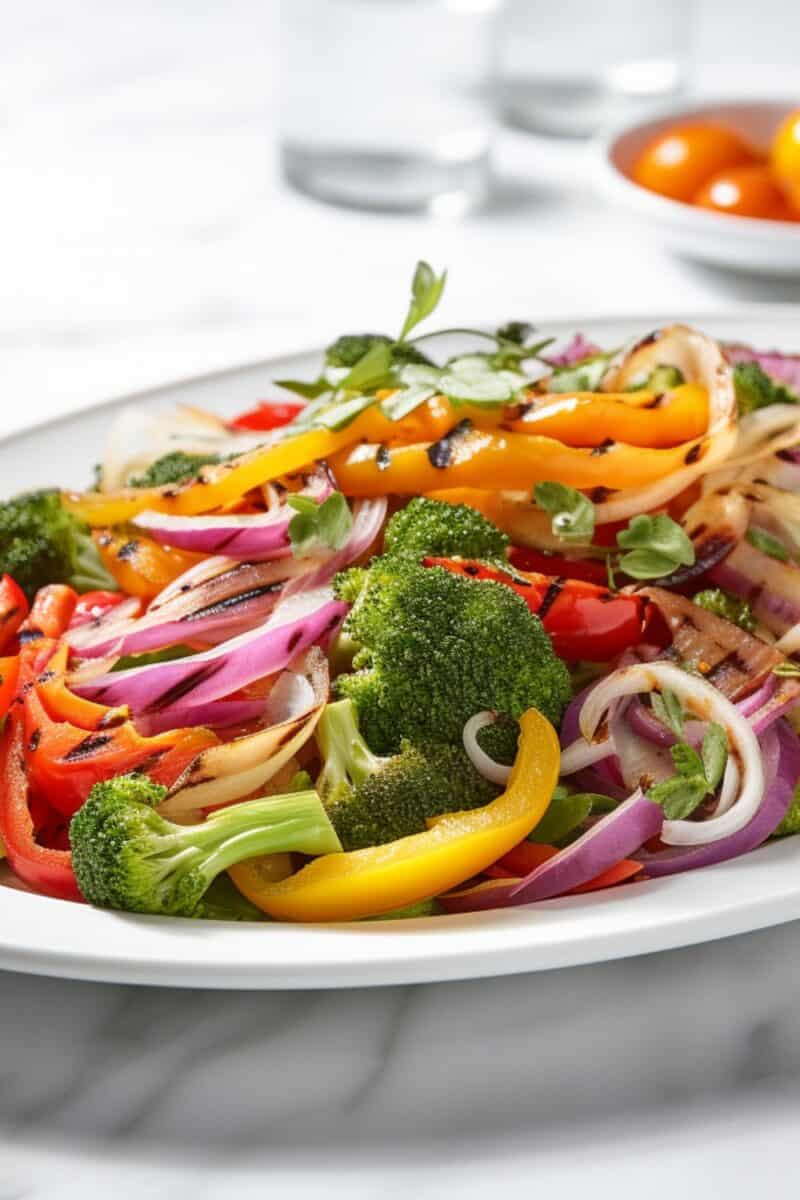 Healthy and colorful vegetable stir fry on a dining table, ready to be served as a nutritious family meal.