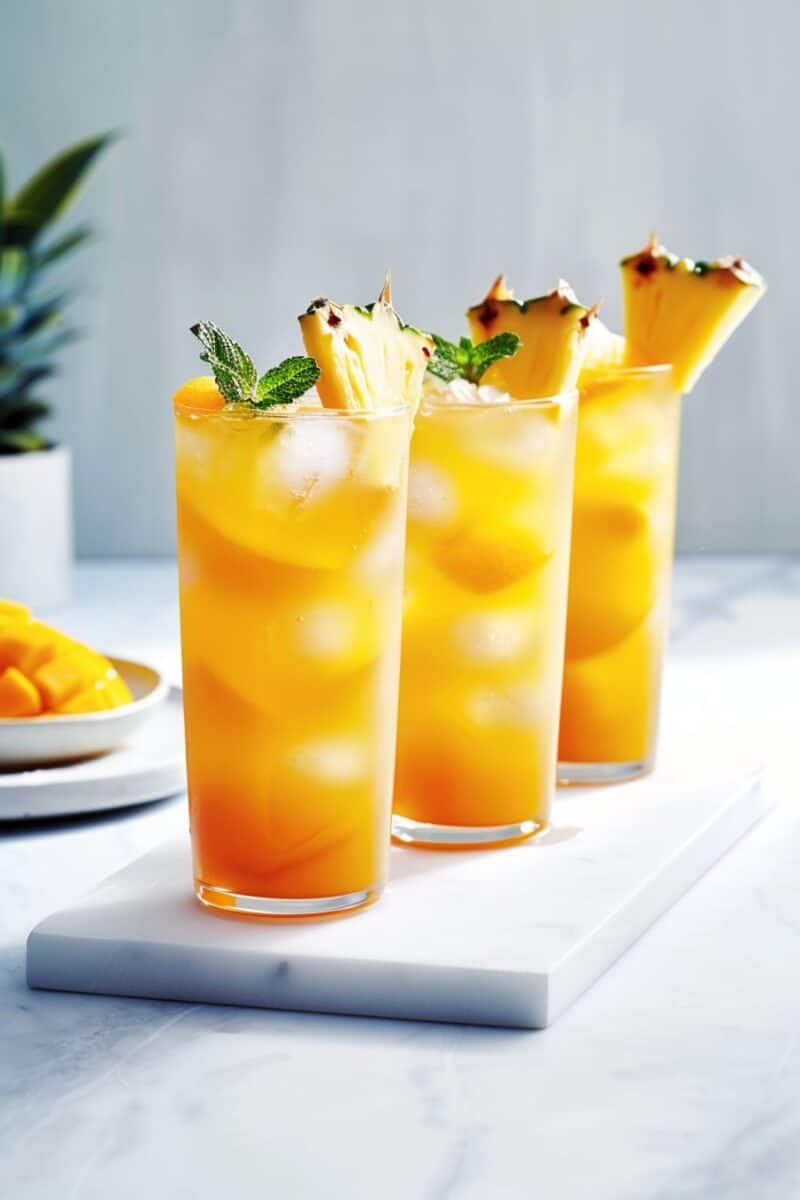 An image showcasing three tall glasses of vibrant Vodka Punch.