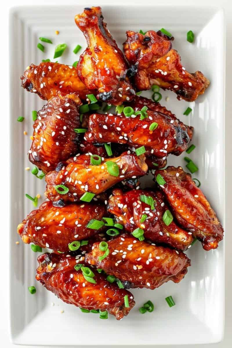 Top view of delectable Asian Chicken Wings with a sticky, savory glaze.