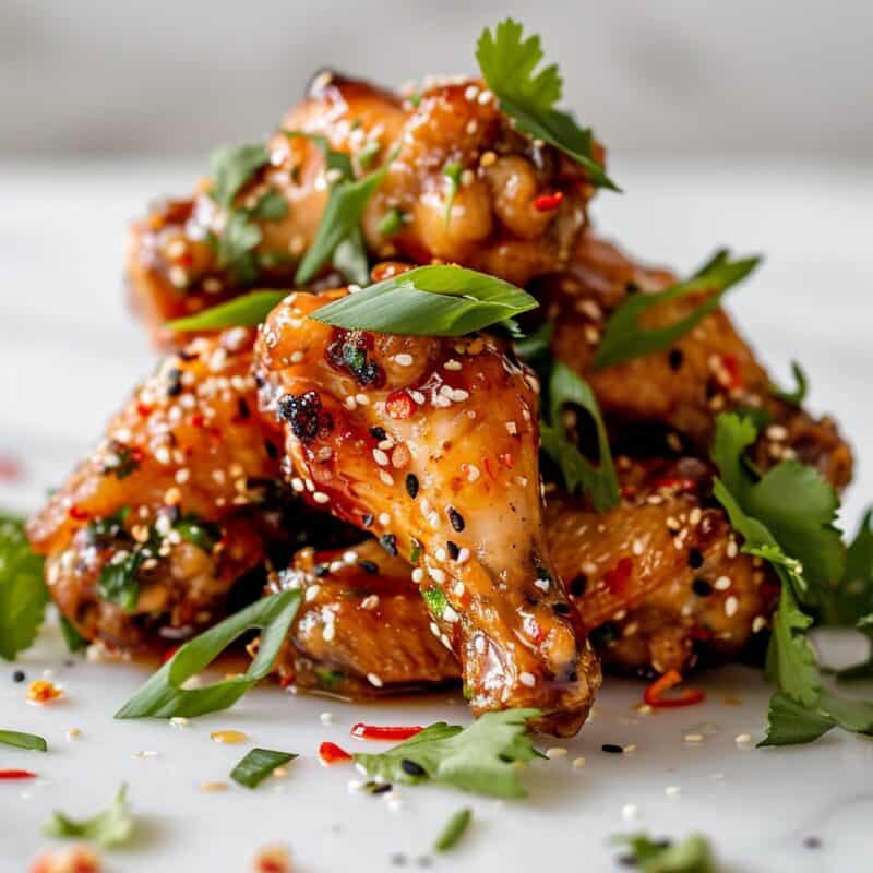 Deliciously glazed Asian Chicken Wings with a sticky, savory sauce – a perfect blend of sweet and spicy.