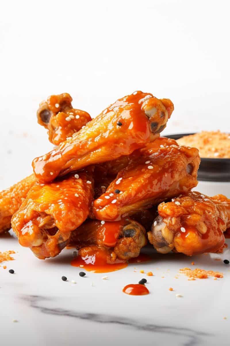 Close-up of juicy Buffalo Chicken Wings, smothered in rich, tangy sauce, ready to be enjoyed.