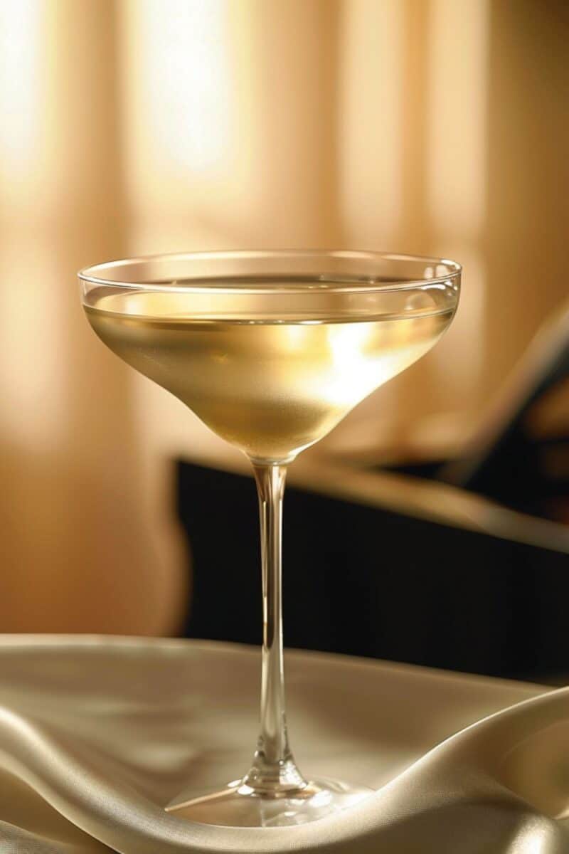 Elegant vodka martini in a chilled glass, garnished with a lemon twist, embodying luxury cocktail craftsmanship.