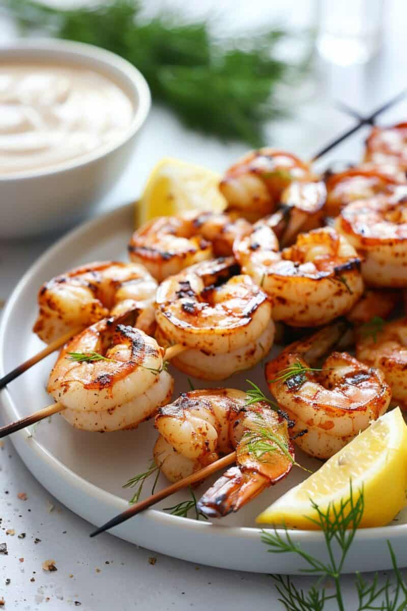 Deliciously marinated shrimp kababs, cooked to smoky perfection, serve as a simple and speedy solution for a nutritious weeknight meal.