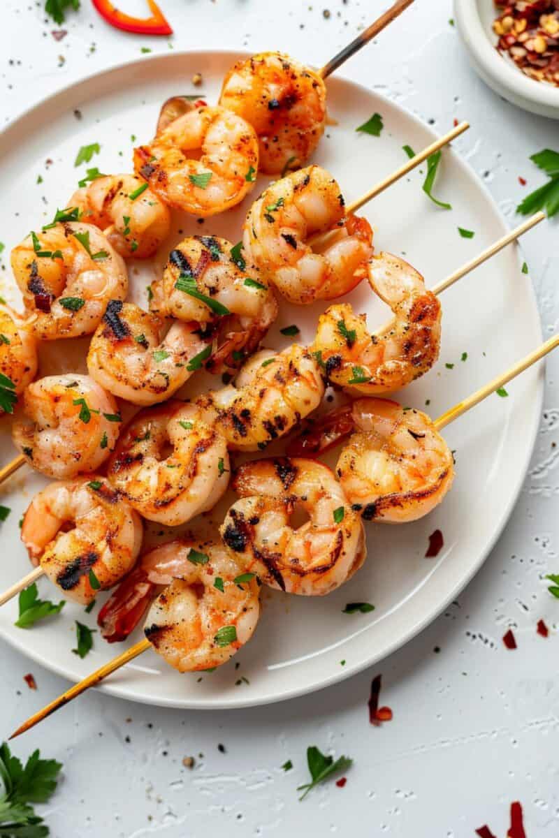 Quick shrimp skewers recipe, featuring shrimp grilled with a blend of paprika and oregano, ready in 20 minutes for a speedy dinner solution.