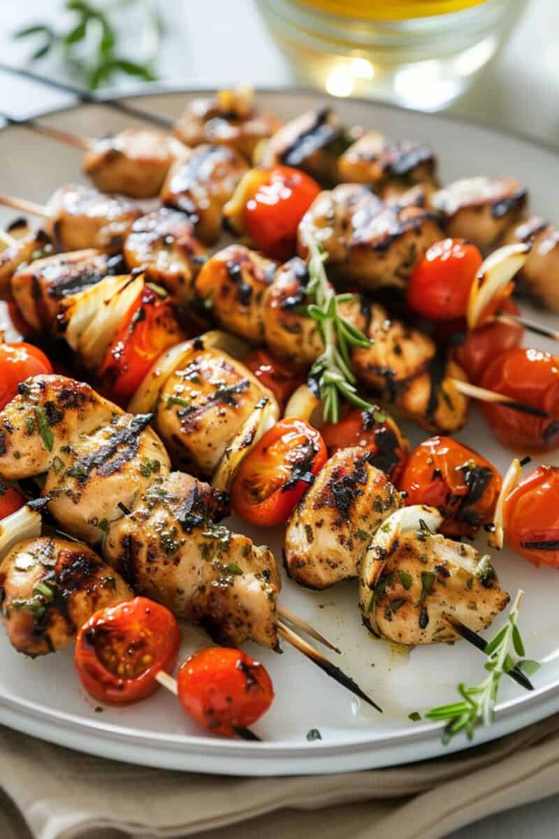 Tomato Chicken Skewers on a platter.