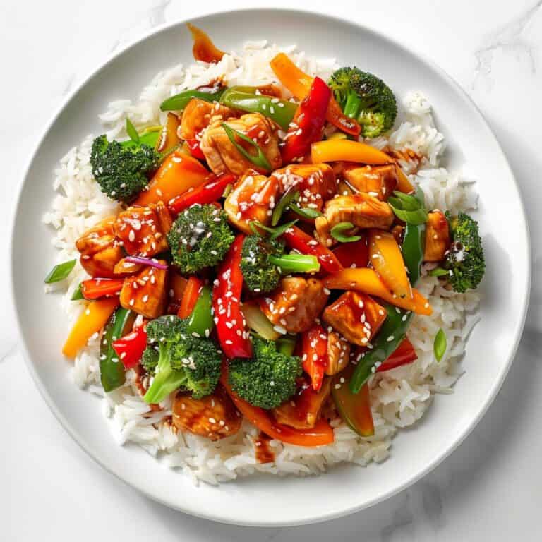 A mouthwatering chicken stir-fry with broccoli and peppers, illustrating a simple yet flavorful dish perfect for a fast and easy weeknight meal,