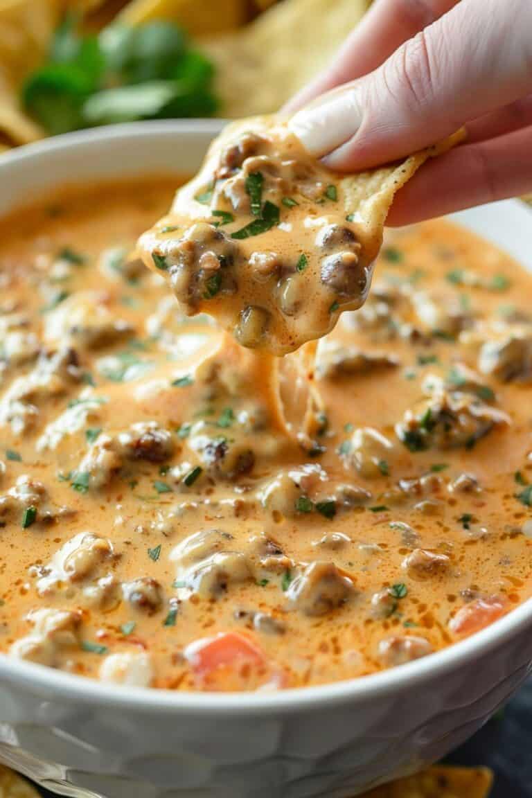 Crock Pot Queso with Beef & Sausage - BeCentsational