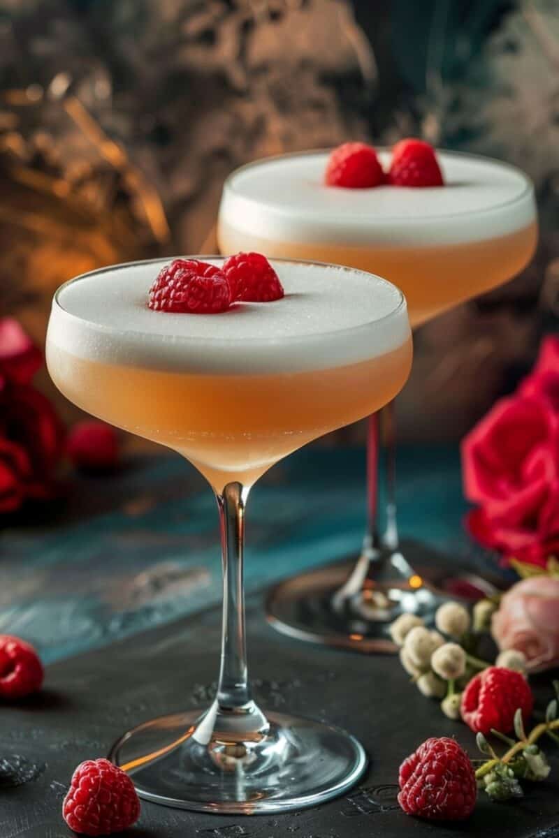 Two French Martinis side by side, their rich, frothy tops illuminated under soft lighting, showcasing the timeless elegance of this classic cocktail.