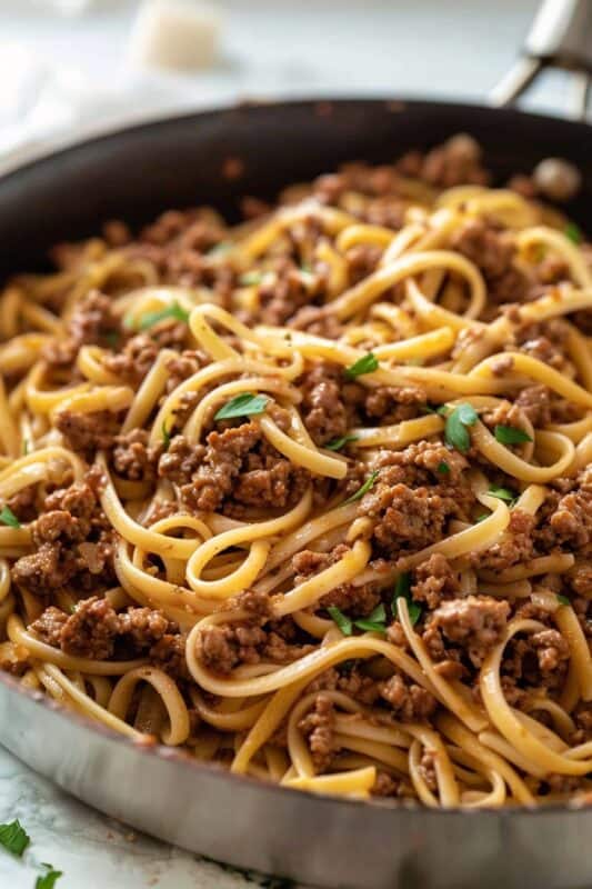 Mongolian Noodles with Ground Beef - BeCentsational