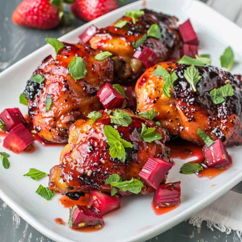 Savory Rhubarb recipes featuring chicken thighs with rhubarb glaze