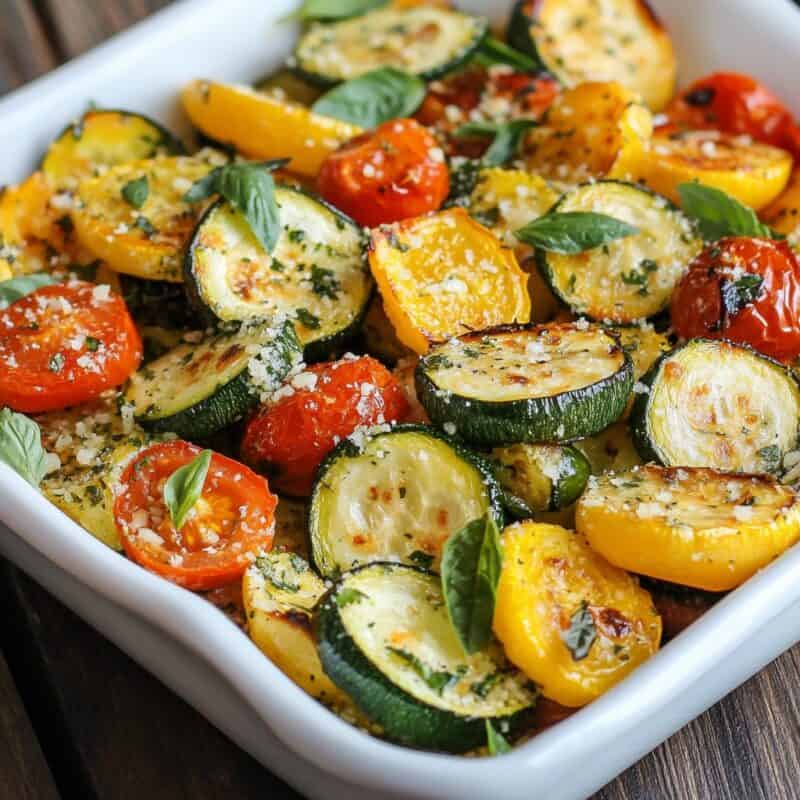 Roasted Garlic-Parmesan Zucchini Squash And Tomatoes - BeCentsational