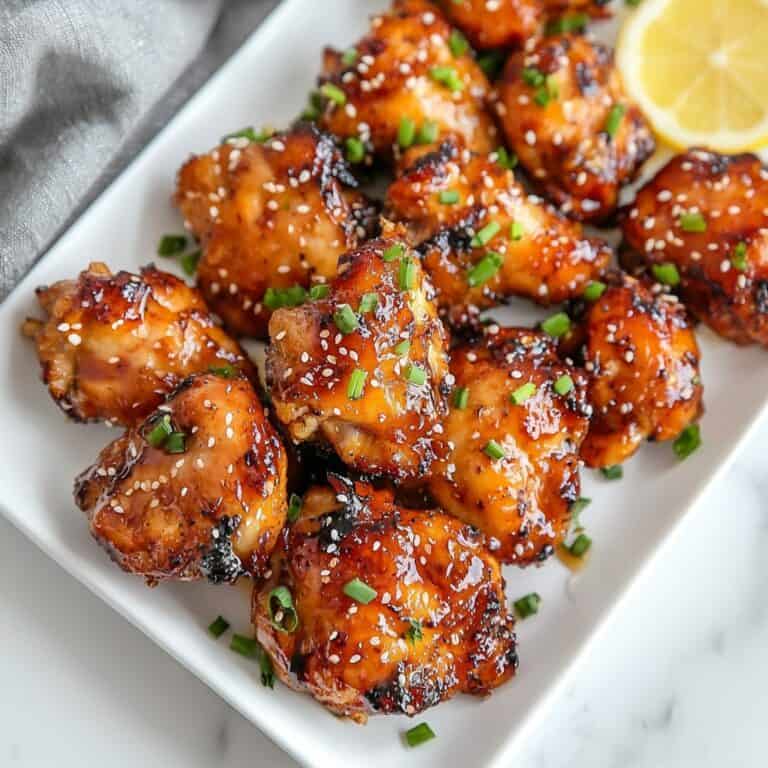 Fall-apart tender Crockpot Honey Garlic Chicken Thighs, simmered in a delicious garlic-honey sauce! Top with green onions and sesame seeds for a beautiful finish. So easy, and packed with flavor!