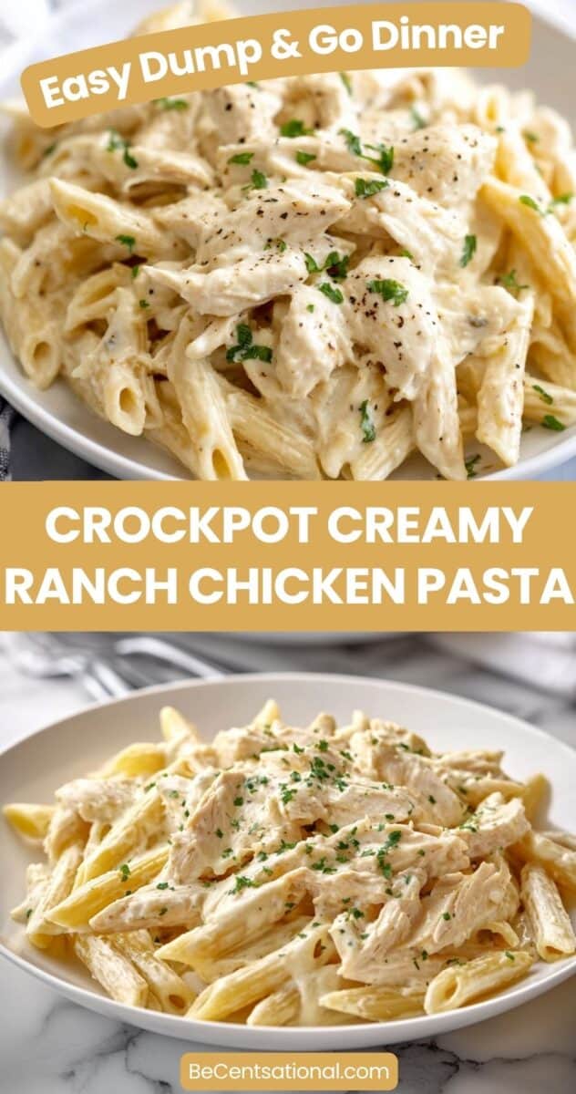 Creamy chicken pasta with penne noodles and shredded chicken in a rich white sauce on a plate